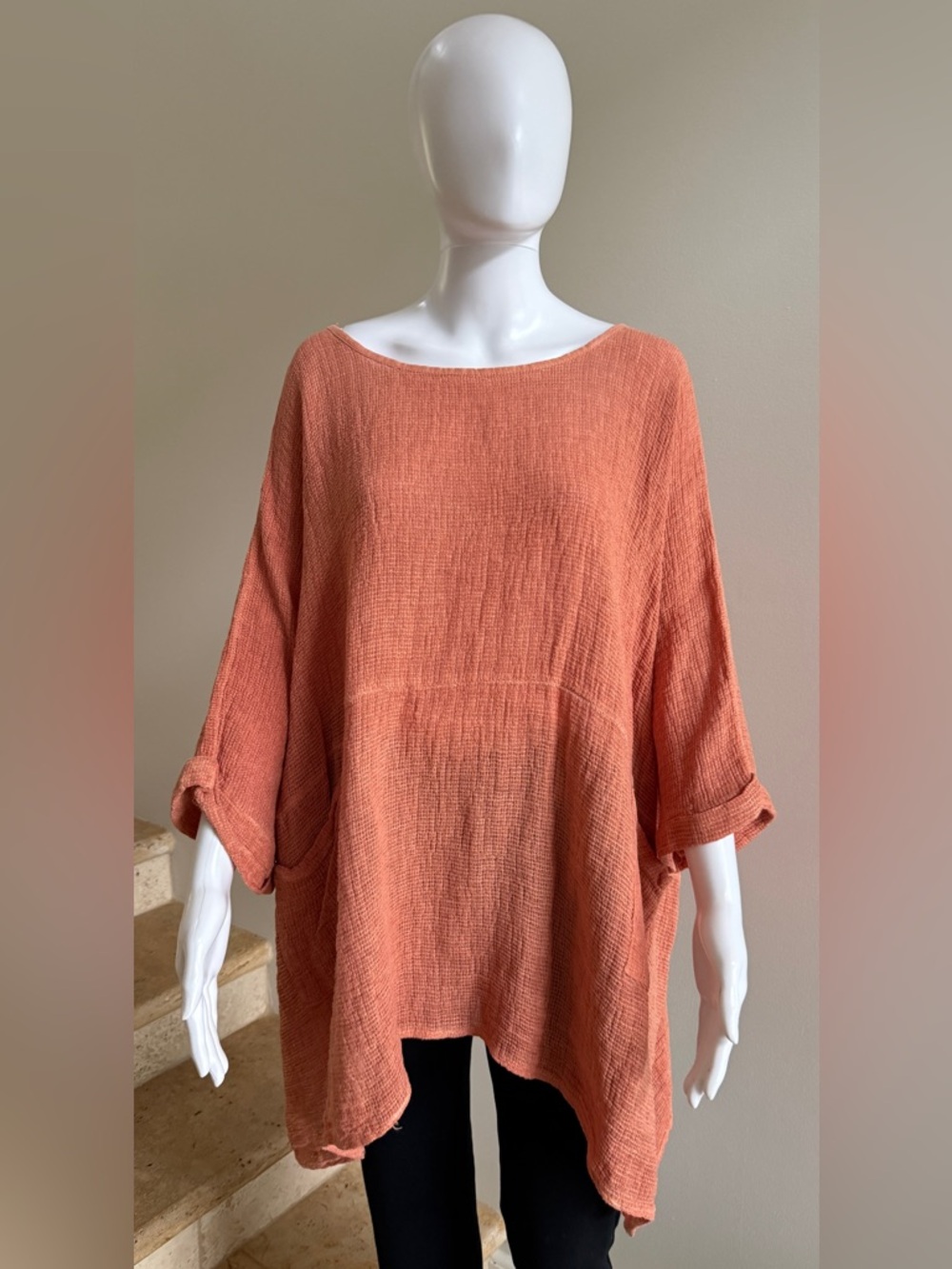 MAHINA Gauzy Linen Cotton Tunic Top Shirt One Size